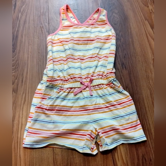 Cat & Jack Girls Rainbow Striped Cross Back Knit Sleeveless Romper Shorts Size 8 - Picture 2 of 15